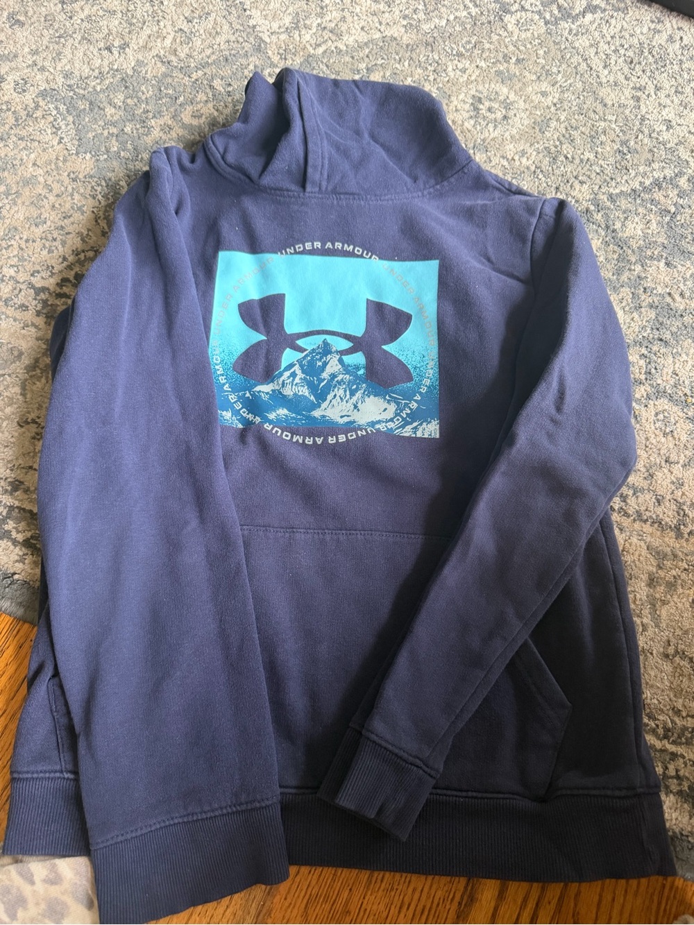 Under Armour Navy Hoodie with Aqua Logo Graphic